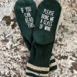 Funny Wine Socks - Green & Tan NWOT